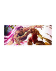 28x12 inches anime mouse pad featuring two muscular fighters colliding with neon slash trails and cracked stone.