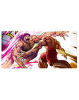 32x16 inches anime mouse pad with two hulking fighters colliding, heavy ink lines and cracked stone.