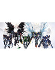 36x16 inches anime desk pad with Gundam-style mecha squad poster art, sharp silhouettes and paint-splatter edges.