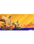 Thousand Sunny desk mat 36x16 with radiant sunset for immersive One Piece-themed decor and inspiration