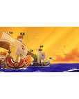 Thousand Sunny desk mat 40x20 featuring Straw Hat Pirates at sunset for bold One Piece adventure vibes
