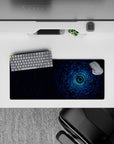 28x12 inches mouse pad with synthwave design, blending a neon forest scene with the kanji for "dream" for a unique, harmonious workspace aesthetic.