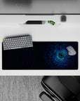 32x12 inches mouse pad with synthwave design, blending vibrant neon forest and the Japanese kanji for "dream" for a surreal workspace atmosphere.