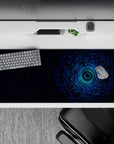 36x16 inches desk pad with synthwave design, capturing a neon forest scene and "dream" kanji, blending digital and natural elements.