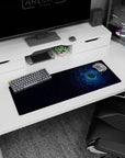 Artistic 32x12 inches mouse pad featuring synthwave design, with a neon forest scene and the kanji for "dream" to bring digital and natural balance.