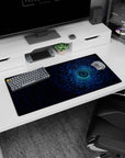 Modern 32x16 inches mouse pad featuring synthwave design, blending a neon forest and "dream" kanji for a unique, harmonious atmosphere.