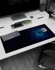 Artistic 36x16 inches desk pad featuring synthwave design, with a vibrant neon forest and the kanji for "dream," perfect for surreal, digital harmony.