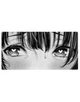 32x16 inches anime girl mouse pad with heart eyes, crisp ink lines, halftone manga close-up design.