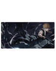 Mouse pad with Ichigo Kurosaki, 32x16 inches, featuring shattered debris, glowing blade, and stormy tones for a chaotic, battle-ready look.