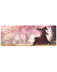 Konosuba anime mouse pad featuring Megumin beneath sakura trees, size 32x12 inches, adds magic to your desk setup.