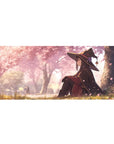 Anime mouse pad 36x16 inches featuring Megumin from Konosuba under sakura trees, adds magic and calm to your desk.