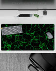 32x16 inches mouse pad with electrifying neon grid flow in green, ideal for bringing a tech-inspired, futuristic aesthetic to your desk setup.