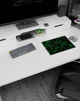Modern 14x10 inches mouse pad showcasing neon green geometric lines on a dark background, perfect for adding energetic style to your desk setup.
