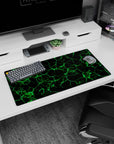 Modern 32x16 inches mouse pad showcasing green geometric lines on a dark background, perfect for adding intensity and dynamic energy to your workspace.