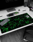 Large 40x20 inches desk pad with electrifying neon grid patterns in green, ideal for adding intensity and modern style to your workspace.