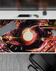 40x20 inches desk pad showcasing celestial firestorm design with radiant reds, golds, and yellows, ideal for igniting inspiration and adding powerful beauty to your desk.