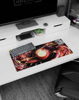 Celestial Firestorm mouse pad, 28x12 inches, showcasing swirling cosmic colors around a glowing core, perfect for bringing fiery inspiration to your desk setup.