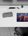 14x10 inches mouse pad featuring lone figure, golden sunset, and angelic wings for a celestial, moody workspace design.