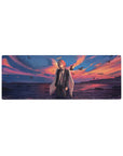 Compact 32x12 inches mouse pad with lone figure in golden sunset, angelic wings, and ocean reflections for an emotional vibe.