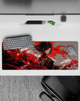 32x12 inches anime girl mouse pad in rich crimson, smoky white, and deep charcoal for a fierce mood.