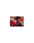 Classic anime girl mouse pad 14x10 inches with sharp-eyed warrior and bold paint-splash background.