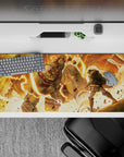 Intense 36x16 desk pad featuring Armored Titan and Colossal Titan in battle, creating an electrifying and cinematic atmosphere for anime fans