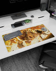 Epic 32x16 mouse pad featuring Reiner Braun’s Armored Titan and the Colossal Titan in an electrifying battle, ideal for anime enthusiasts