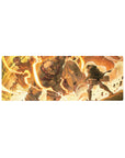 Attack on Titan 32x12 mouse pad with Armored Titan and Colossal Titan locked in battle, sparks flying and a lone warrior preparing to strike