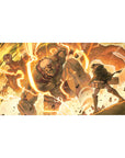 Attack on Titan 40x20 desk pad featuring Reiner Braun’s Armored Titan and the Colossal Titan in battle, with sparks flying for an electrifying scene