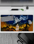 32x16 inches mouse pad with Eren Yeager in Titan form, roaring over battlefield with fiery contrasts for an epic workspace vibe.