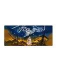 Mouse pad featuring Eren Yeager, 28x12 inches, in Titan form with fiery contrasts for an intense action-filled workspace vibe.