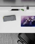 Starry violet anime mouse pad 14x10 inches in purple and midnight blue, cozy magical desk vibe.