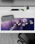 32x12 inches desk mouse pad in violet and midnight blue, dreamy starfield with soft purple sparkles.