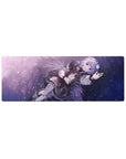 32x12 inches anime girl mouse pad with silver-haired girl, wings, corset outfit, and starry sparkles.
