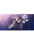 Anime girl desk pad 36x16 inches with silver-haired character, wings, frilly outfit, and sparkles.
