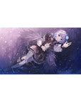 Anime girl desk pad 40x20 inches with silver-haired winged girl, corset outfit, and sparkly night sky.