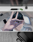 40x20 inches mouse pad with Higashiyama Kishibe’s hypnotic gaze and light distortions for a high-energy, surreal anime design.