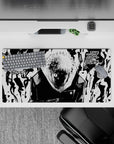 32x16 inches mouse pad showcasing the powerful visual of cursed energy and dark inner turmoil from Jujutsu Kaisen in black and white.