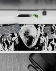 36x16 inches desk pad featuring a striking black-and-white portrayal from Jujutsu Kaisen, perfect for fans of dark energy and turmoil.