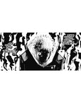 Jujutsu Kaisen desk pad, 36x16 inches, with a black-and-white design capturing the intensity of inner turmoil and cursed energy.