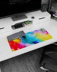 Artistic 28x12 inches mouse pad showcasing a vibrant abstract watercolor design, adding a splash of bold color to your workspace.