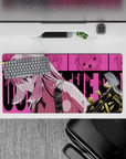 32x16 inches anime girl mouse pad in hot pink and teal, comic-panel background, clean cute rock vibe.