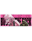 32x12 inches anime girl mouse pad with pink-haired guitarist, teal eyes, and Gibson headstock poster backdrop.