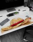 Large 40x20 inches desk pad featuring Luffy's Straw Hat from One Piece, representing the bold spirit and legacy of the Pirate King.