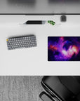 Dreamy 2 a.m. vibe classic mouse pad, 14x10 inches, in deep violet, lilac sparks, and orange glow.