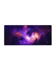 Galaxy swirl lightning star-speckled desk mouse pad, 28x12 inches, smooth tracking for gaming and work.