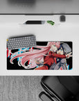 28x12 inches mouse pad with Zero Two design, blending vibrant colors and motion to capture her bold character and dynamic energy.