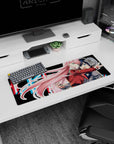 Artistic 32x12 inches mouse pad featuring Zero Two design, with vibrant colors and motion to bring her bold character and energy to your workspace.