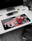 Modern 32x16 inches mouse pad featuring Zero Two design, with vibrant colors and bold motion to capture her dynamic character and energy.