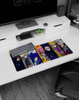 28x12 inches anime mouse pad showing seven battle-worn faces with scarves and armor, eyes blazing.